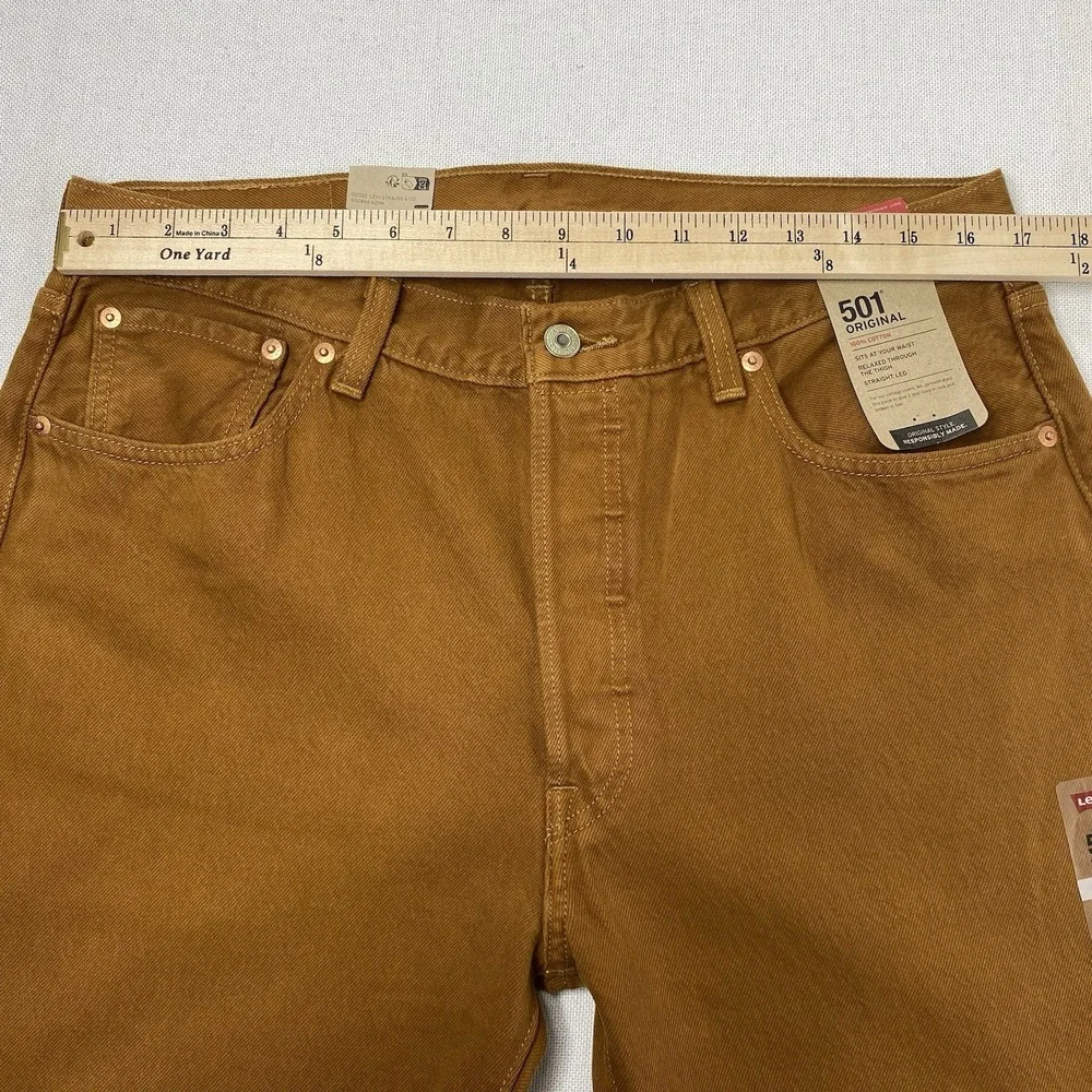 Levi's 501 Original Men's Jeans 34X34 Straight Leg Button Fly Mustard Brown